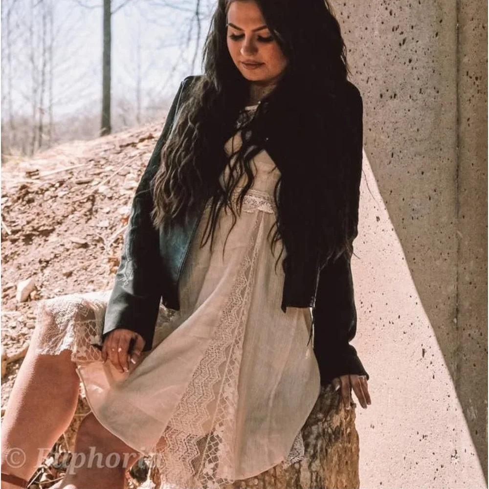 SALE A'reve handmade lace detailed asymmetric dress cream - Picture 6 of 8